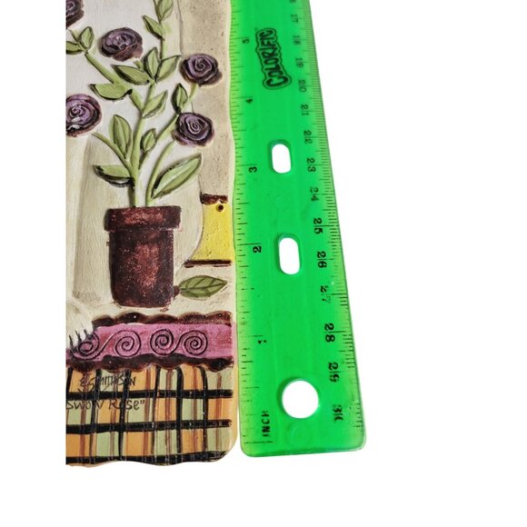 Vintage 1990s E. Smithson Plaque Tile Folk Art 3D Cat Snow Rose Wall Decor - Picture 6 of 9